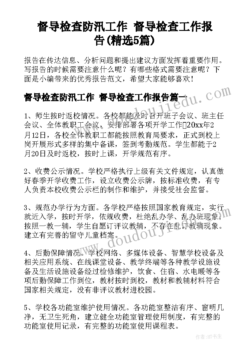 督导检查防汛工作 督导检查工作报告(精选5篇)