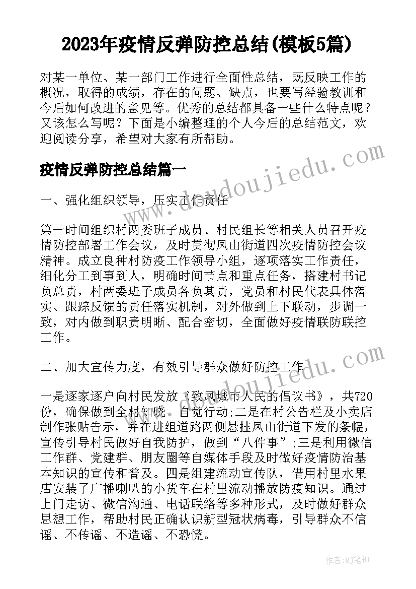 2023年疫情反弹防控总结(模板5篇)