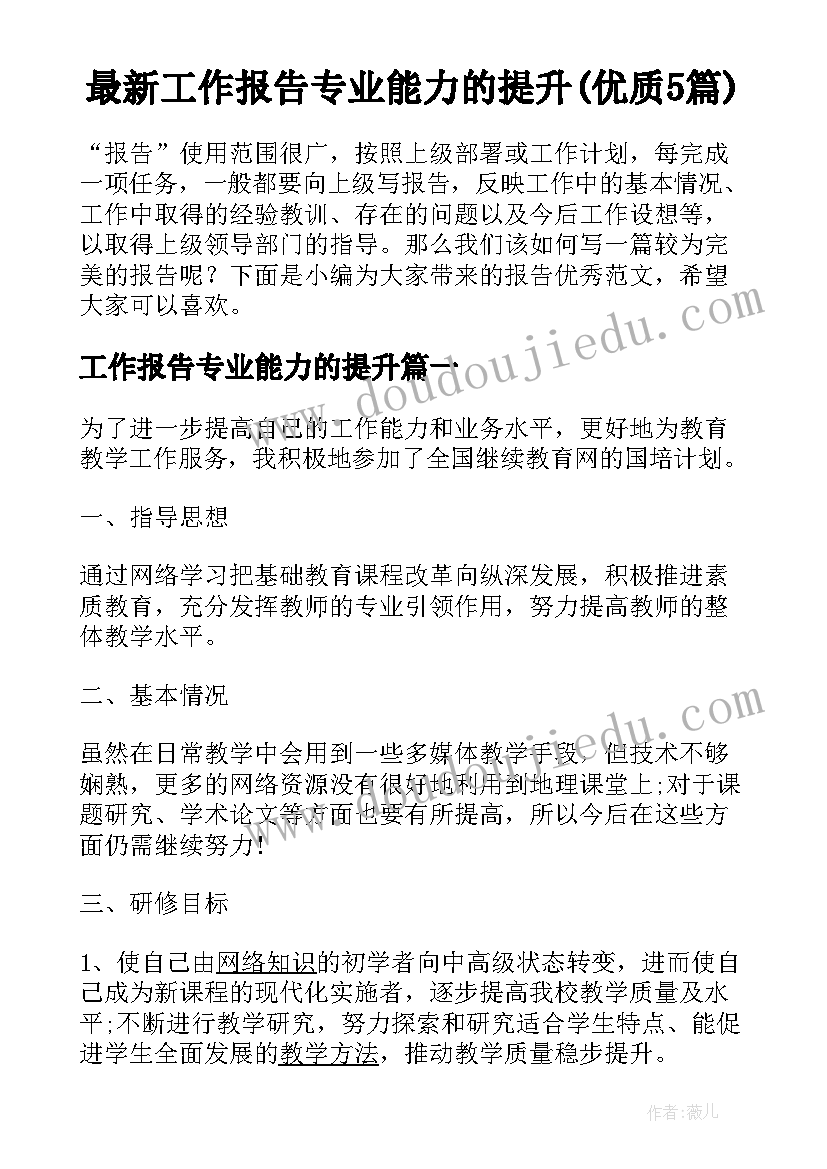 最新工作报告专业能力的提升(优质5篇)