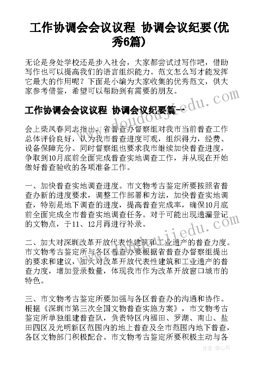 工作协调会会议议程 协调会议纪要(优秀6篇)