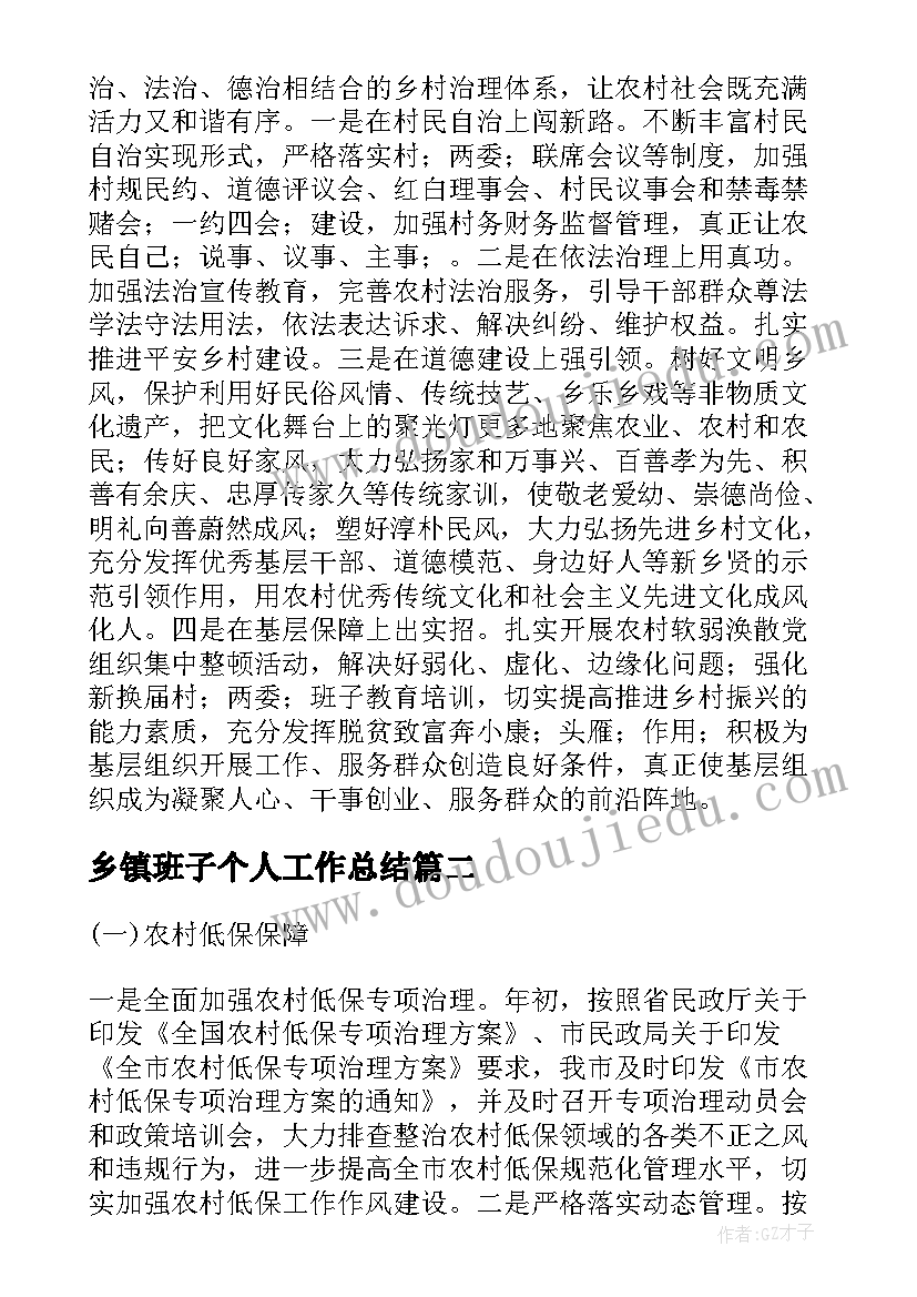 2023年乡镇班子个人工作总结(通用10篇)