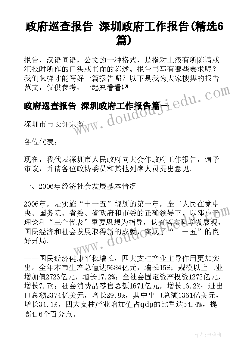 政府巡查报告 深圳政府工作报告(精选6篇)