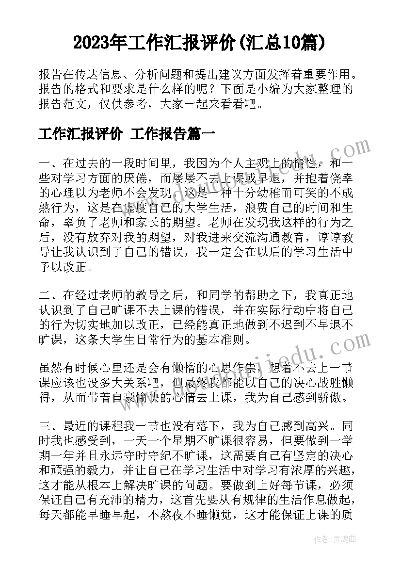 2023年工作汇报评价(汇总10篇)