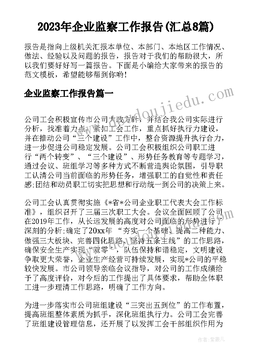 2023年企业监察工作报告(汇总8篇)