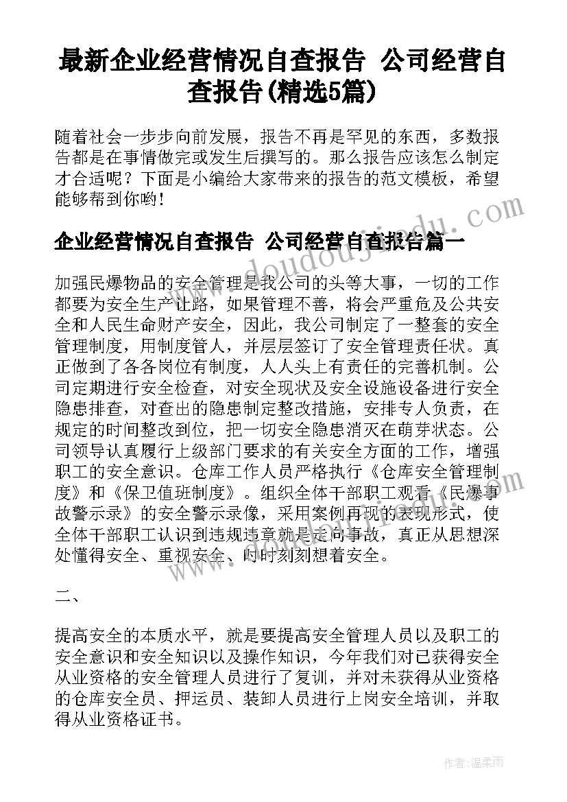 最新企业经营情况自查报告 公司经营自查报告(精选5篇)