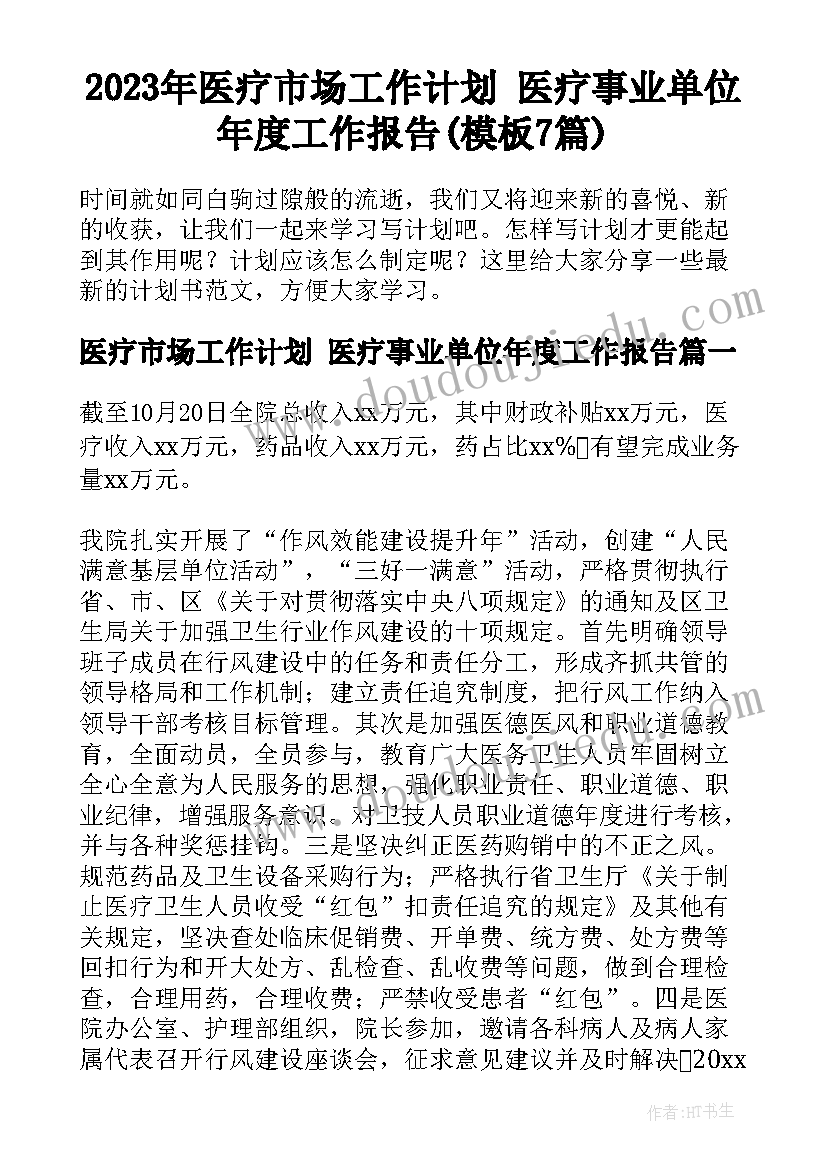 2023年医疗市场工作计划 医疗事业单位年度工作报告(模板7篇)