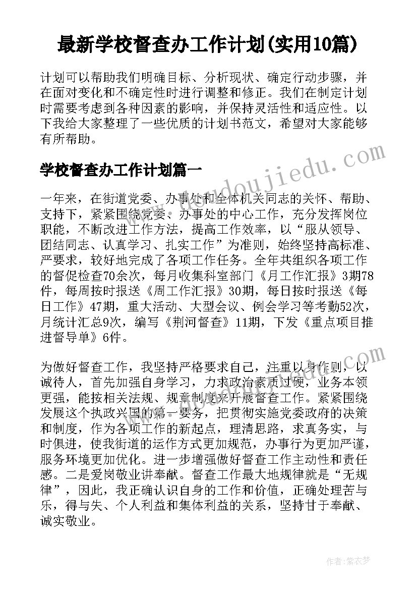 最新学校督查办工作计划(实用10篇)