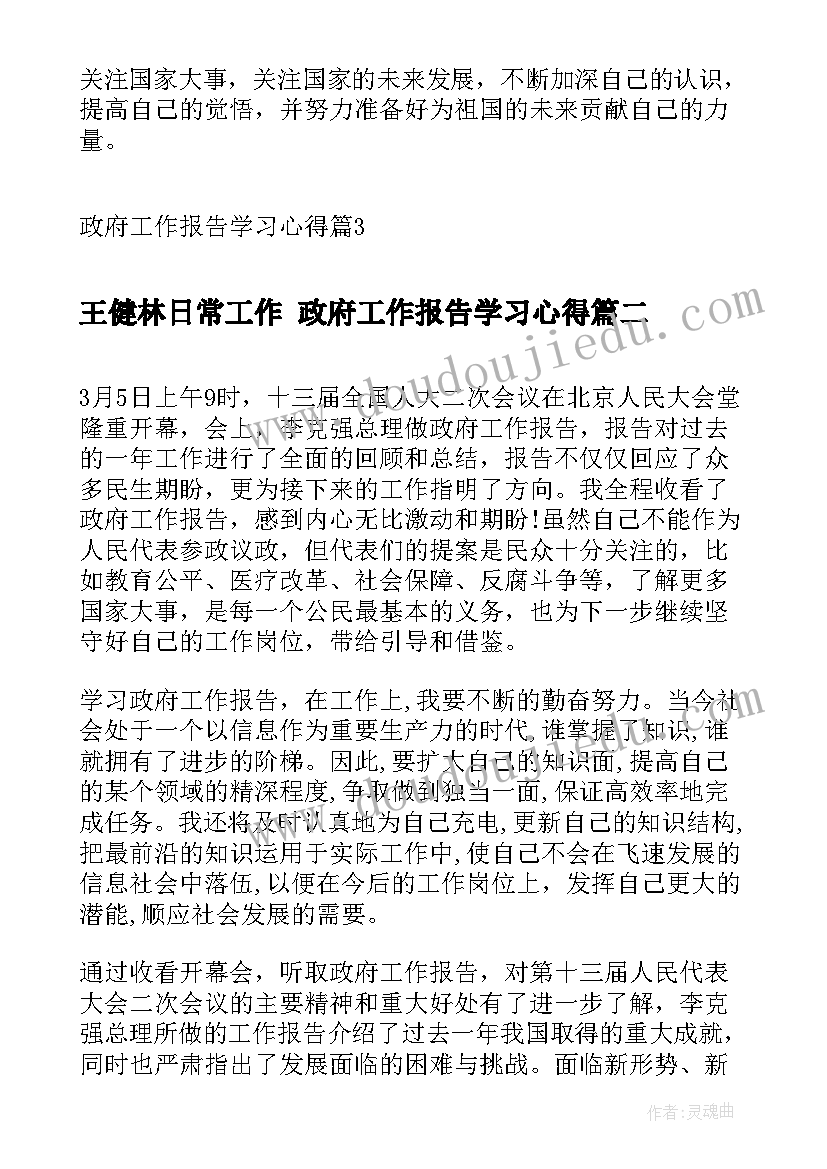 2023年王健林日常工作 政府工作报告学习心得(优质5篇)