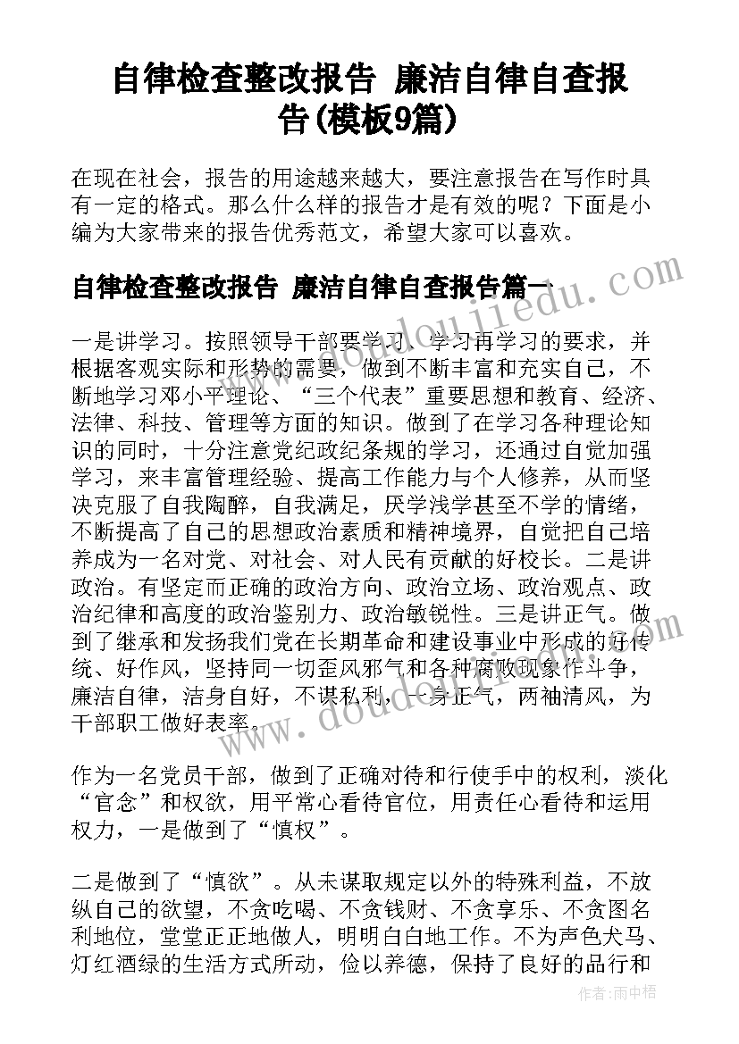 自律检查整改报告 廉洁自律自查报告(模板9篇)