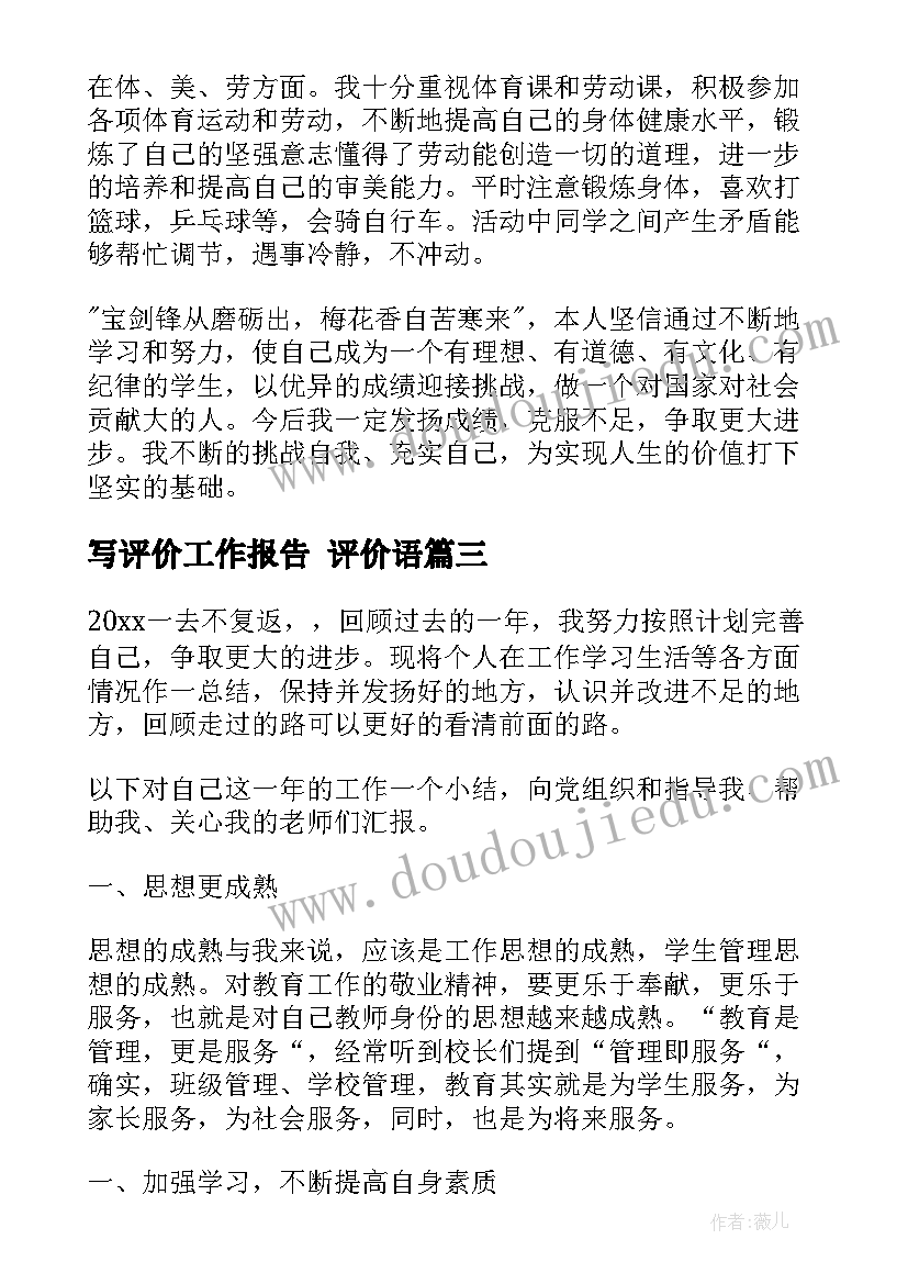 2023年写评价工作报告(优秀9篇)