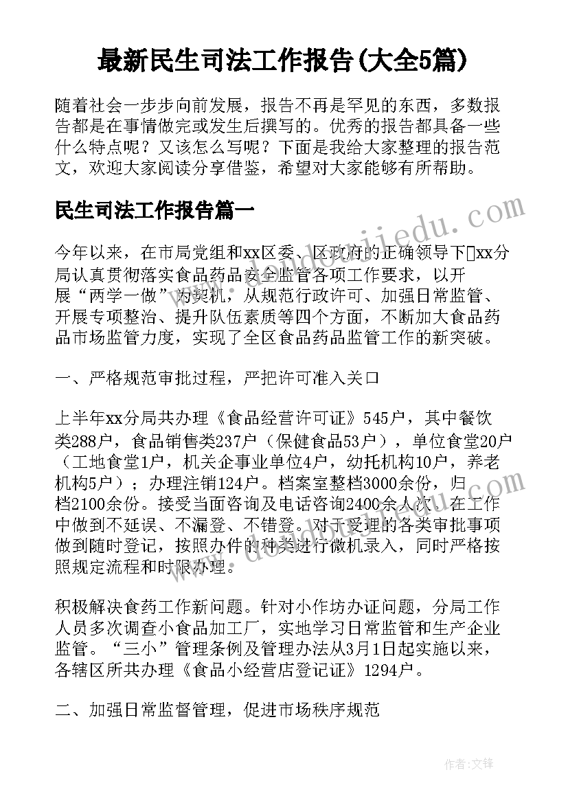 最新民生司法工作报告(大全5篇)