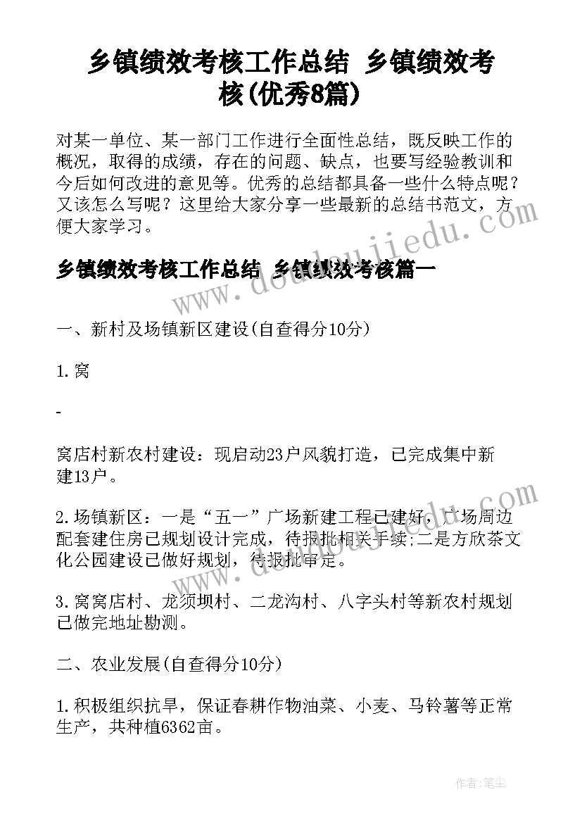 乡镇绩效考核工作总结 乡镇绩效考核(优秀8篇)