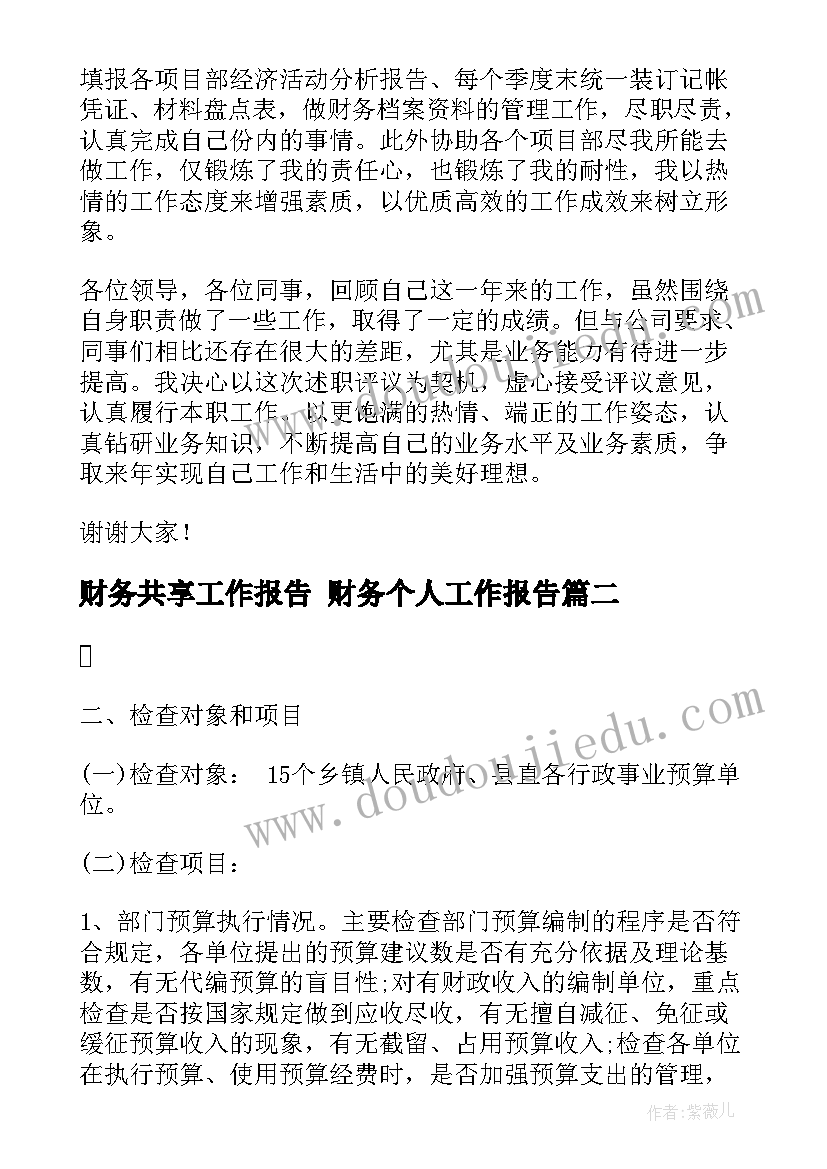 财务共享工作报告 财务个人工作报告(模板6篇)