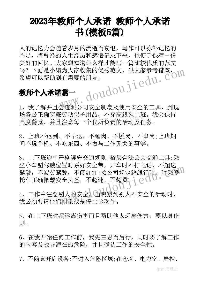 2023年教师个人承诺 教师个人承诺书(模板5篇)