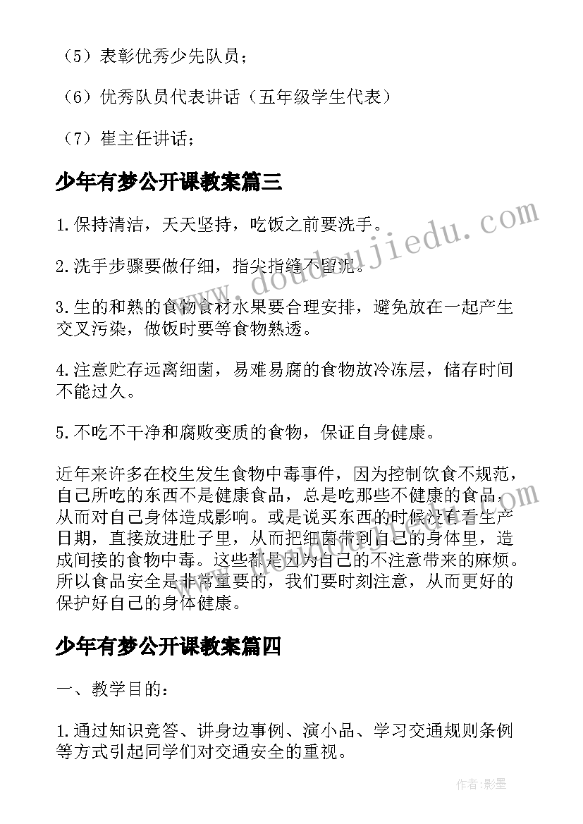 少年有梦公开课教案(汇总10篇)