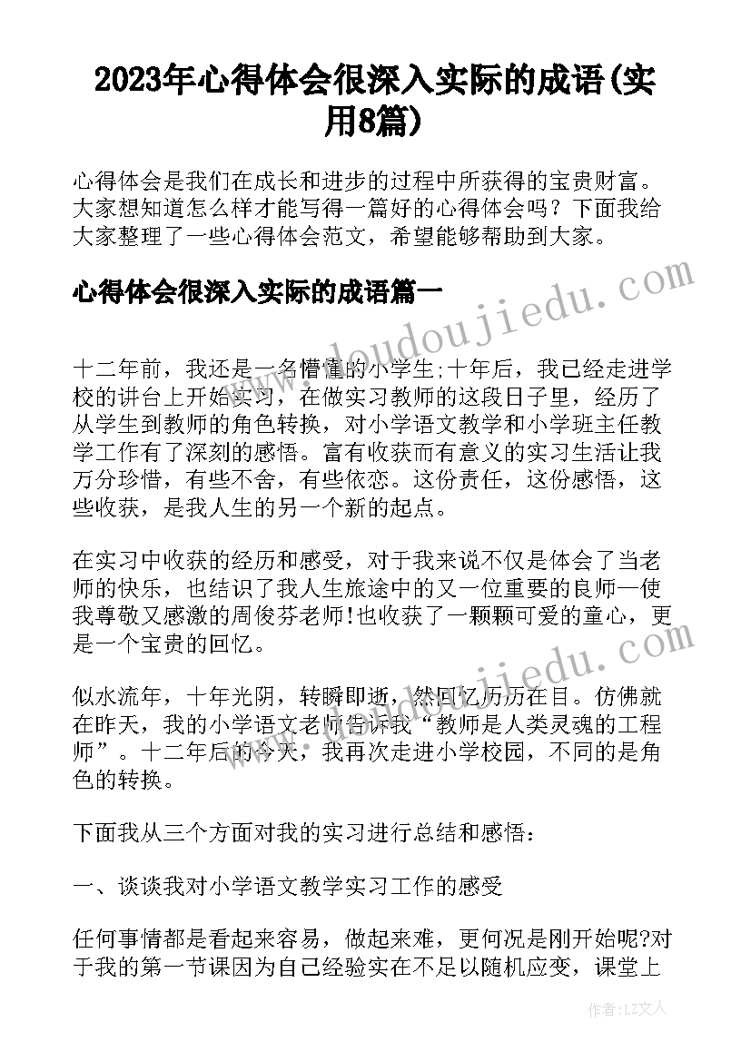 2023年心得体会很深入实际的成语(实用8篇)