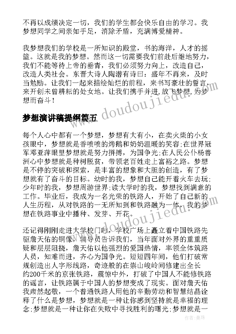 2023年梦想演讲稿提纲(通用5篇)