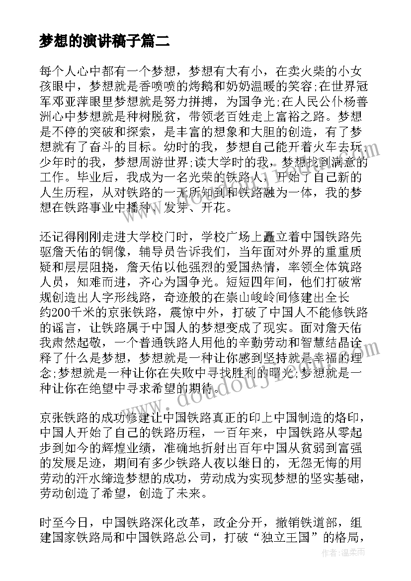 梦想的演讲稿子(优秀9篇)