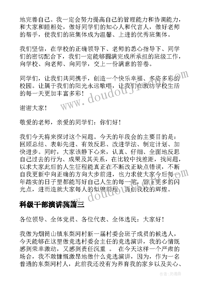 科级干部演讲稿 班干部演讲稿(优秀5篇)