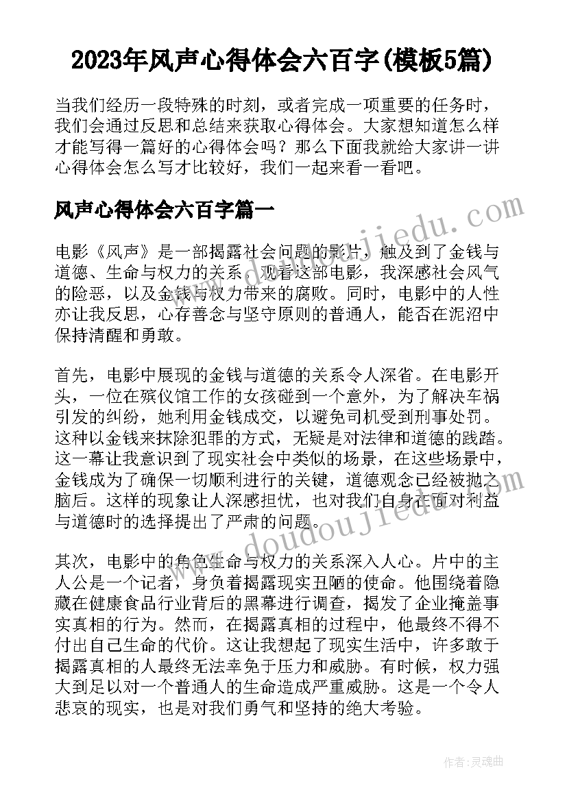 2023年风声心得体会六百字(模板5篇)