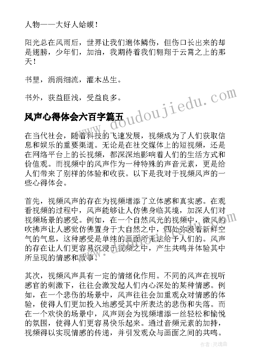 2023年风声心得体会六百字(模板5篇)