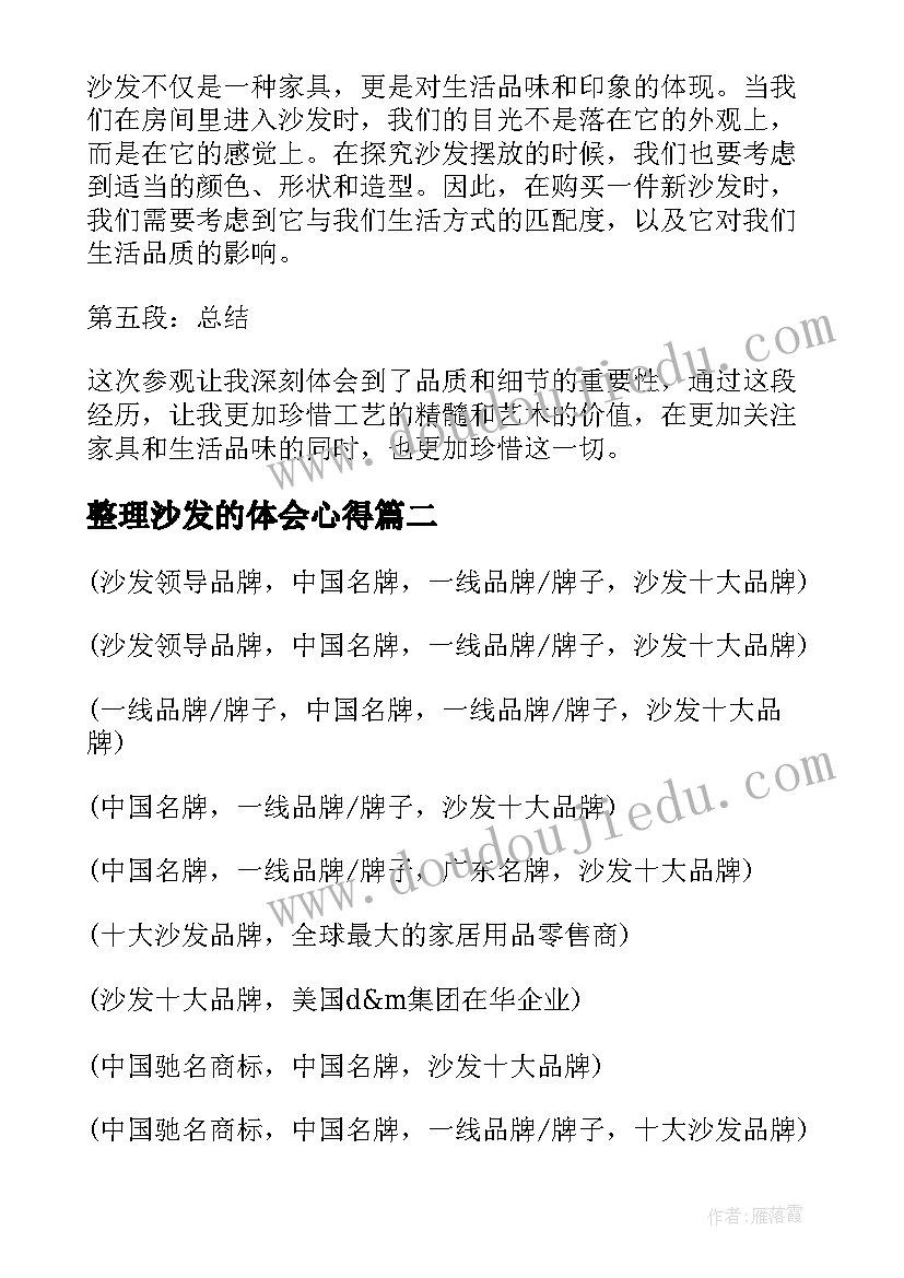 2023年整理沙发的体会心得(精选6篇)