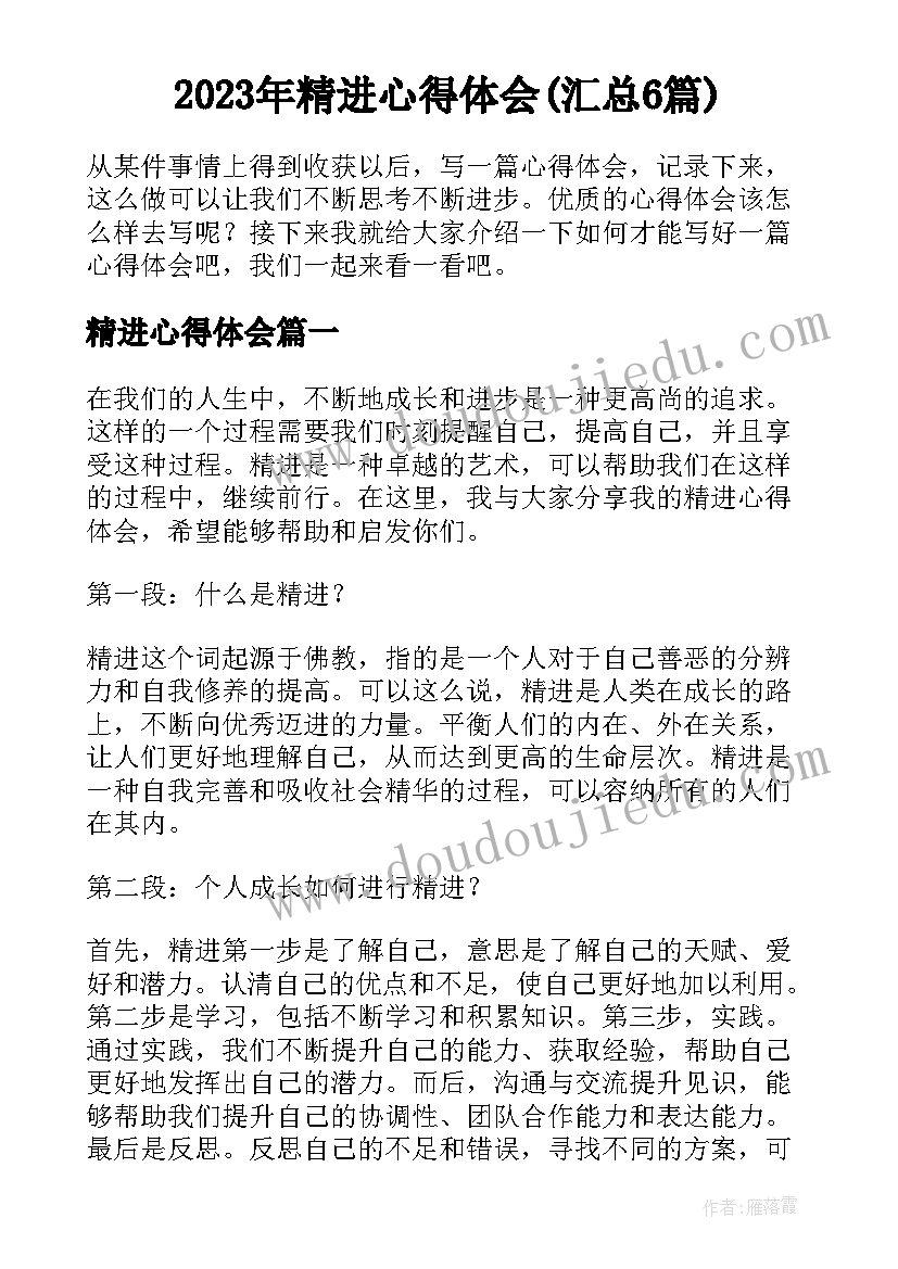 2023年精进心得体会(汇总6篇)