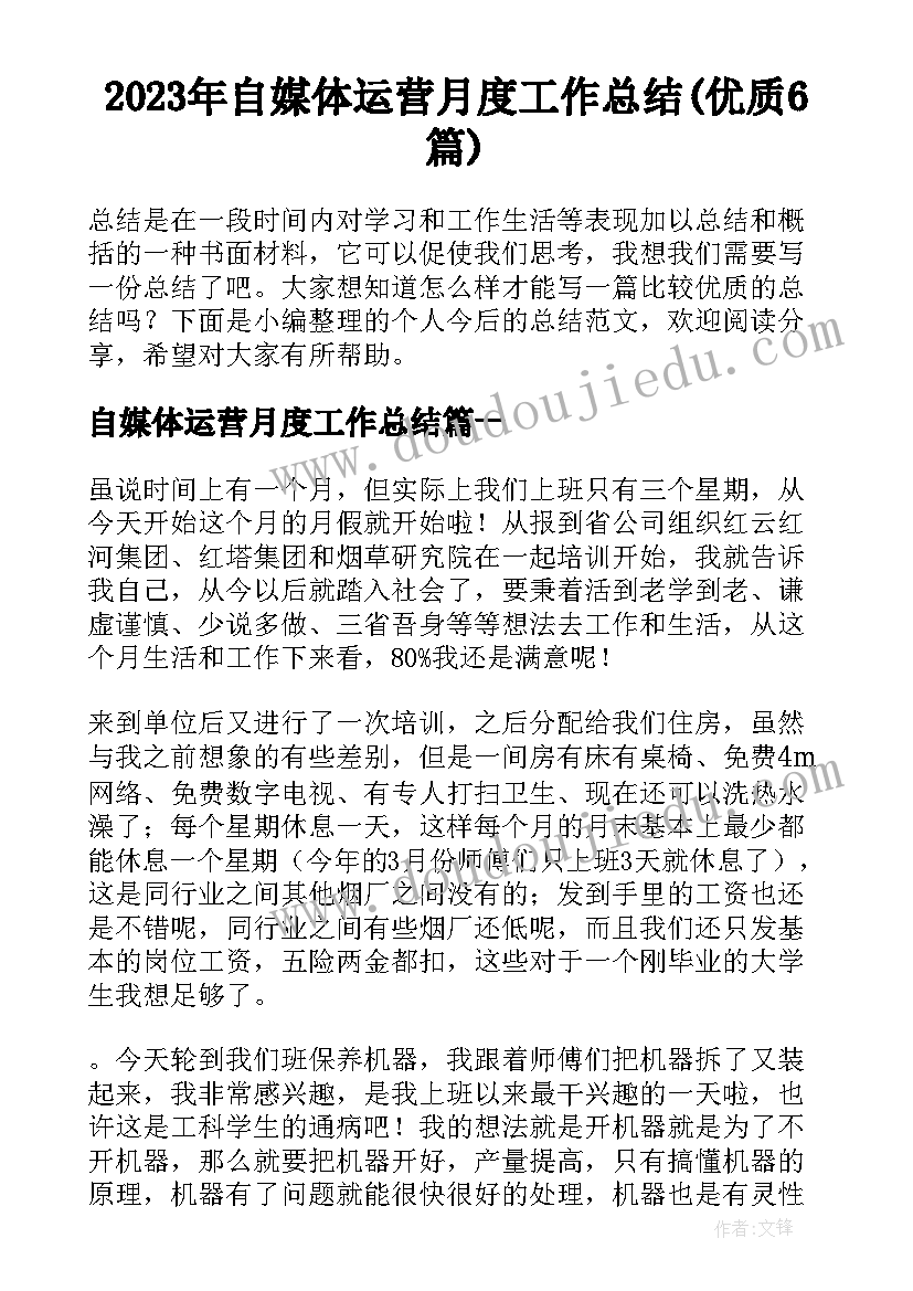 2023年自媒体运营月度工作总结(优质6篇)