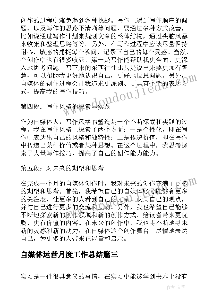 2023年自媒体运营月度工作总结(优质6篇)