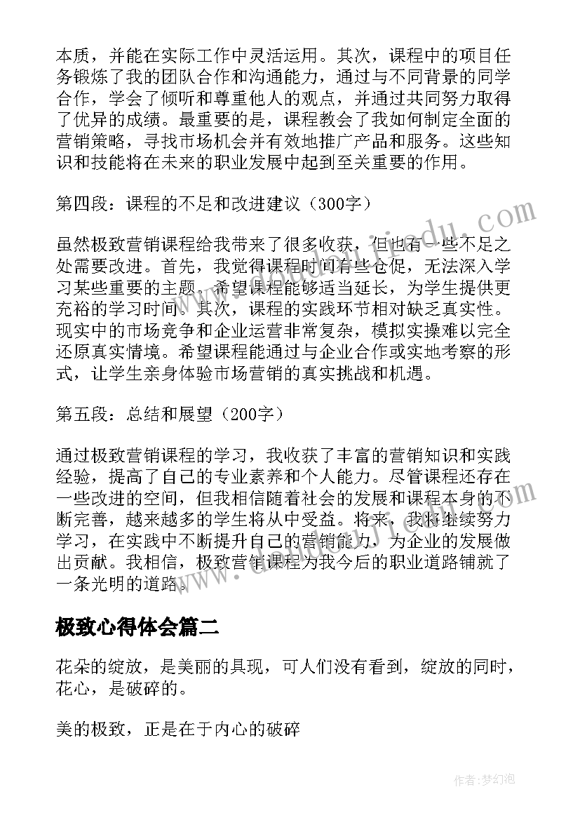 最新极致心得体会(模板9篇)