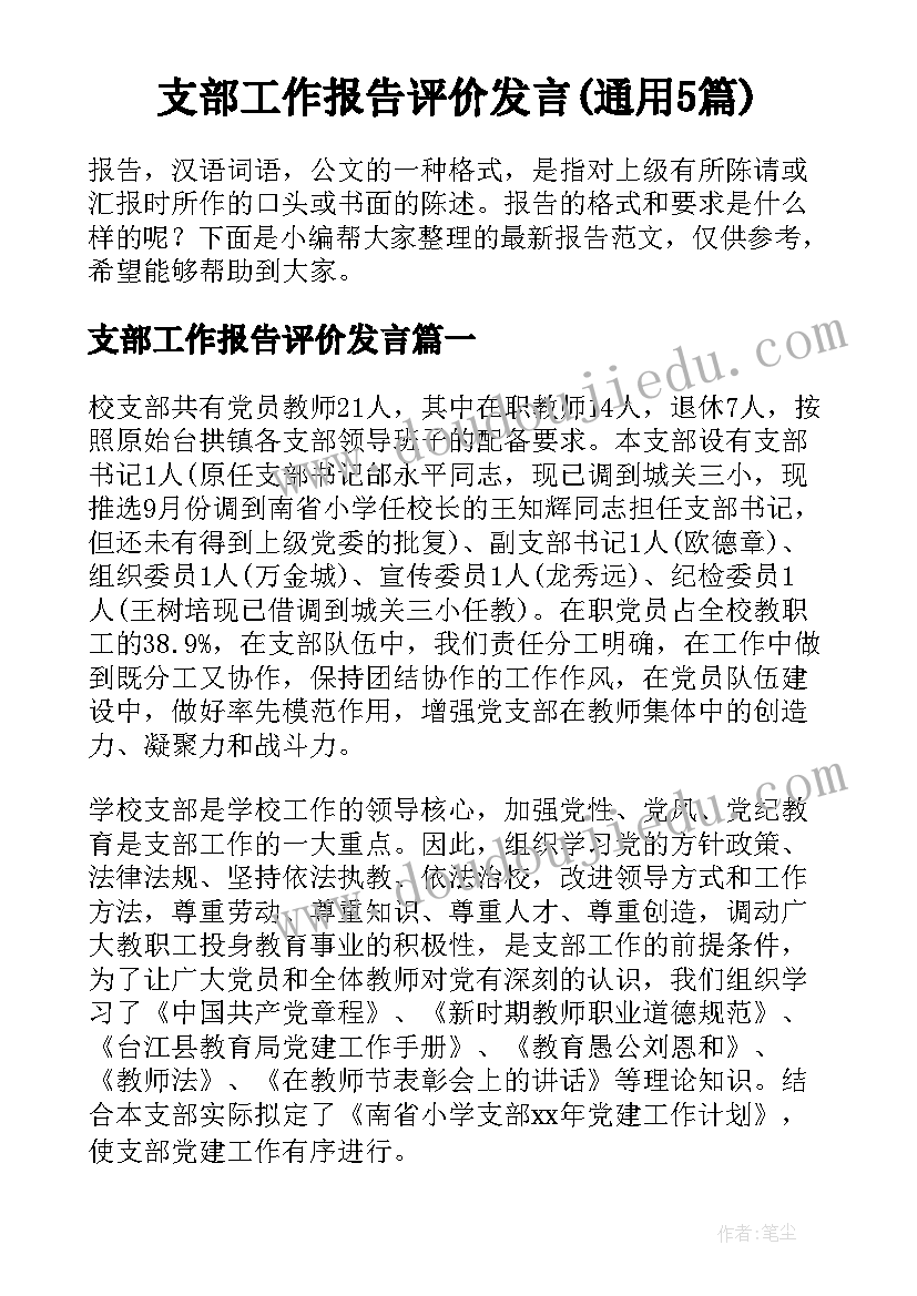 支部工作报告评价发言(通用5篇)