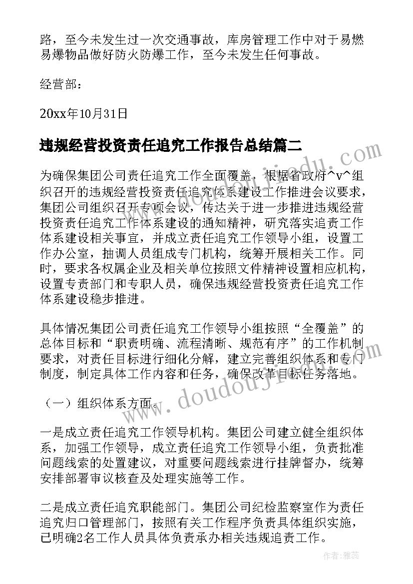 最新违规经营投资责任追究工作报告总结(精选5篇)