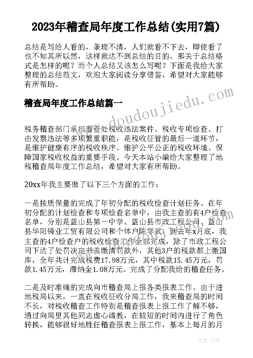 2023年稽查局年度工作总结(实用7篇)