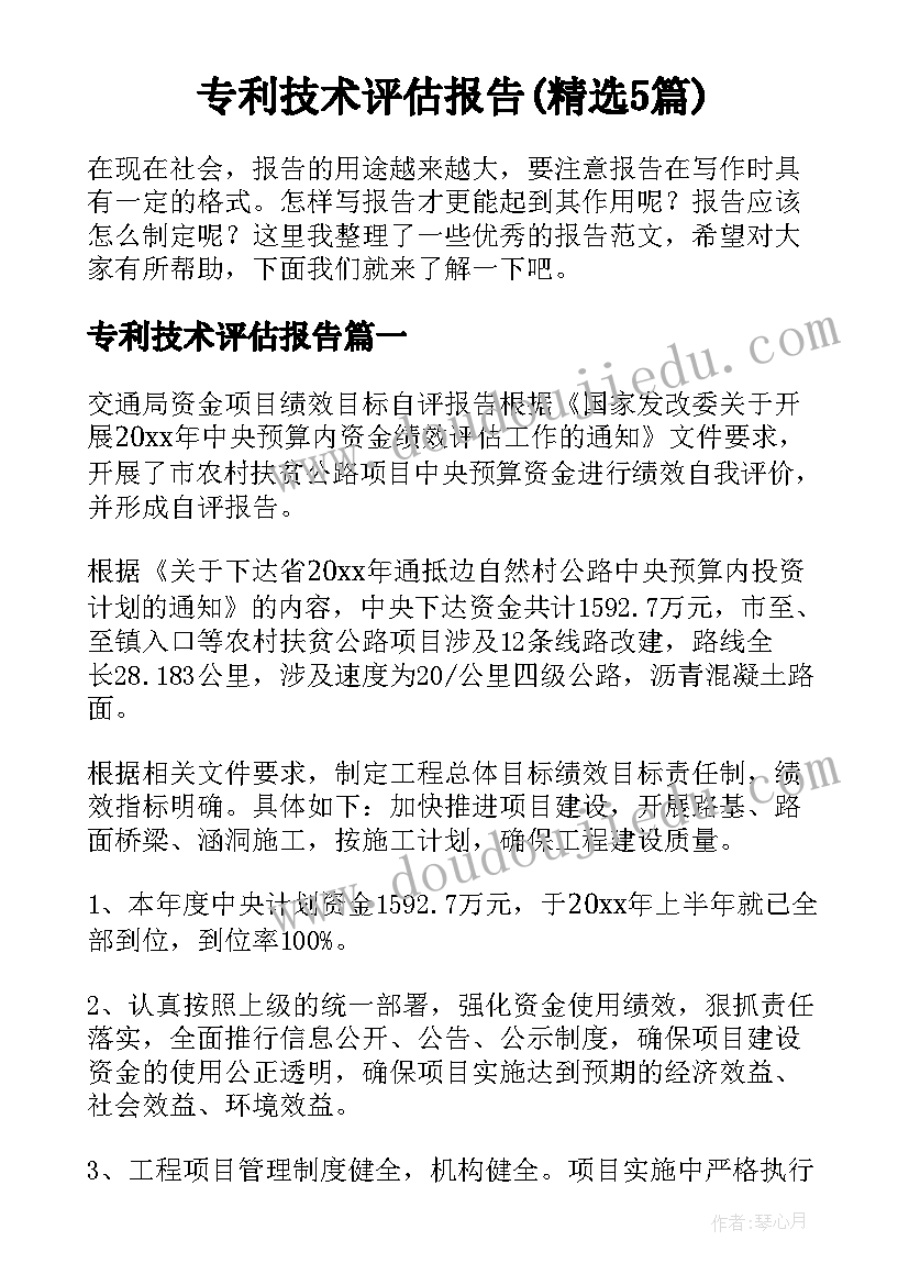 专利技术评估报告(精选5篇)