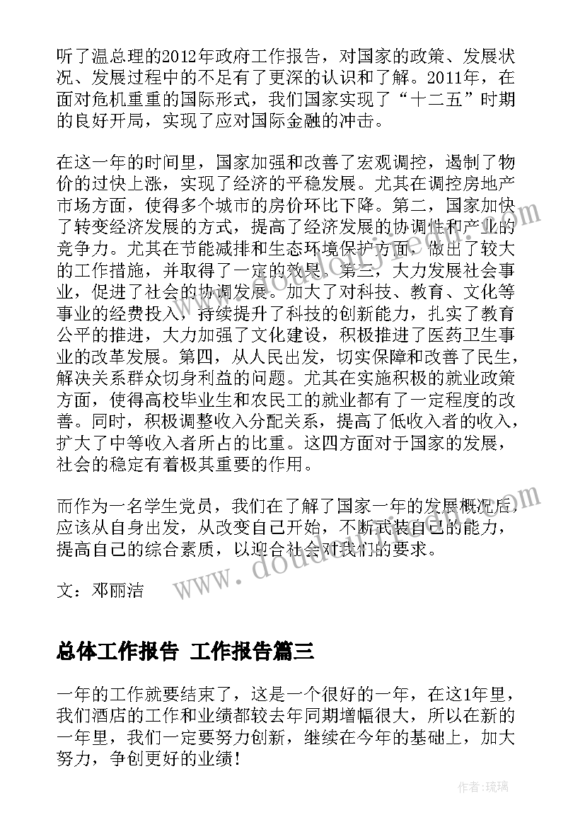 2023年总体工作报告(实用9篇)