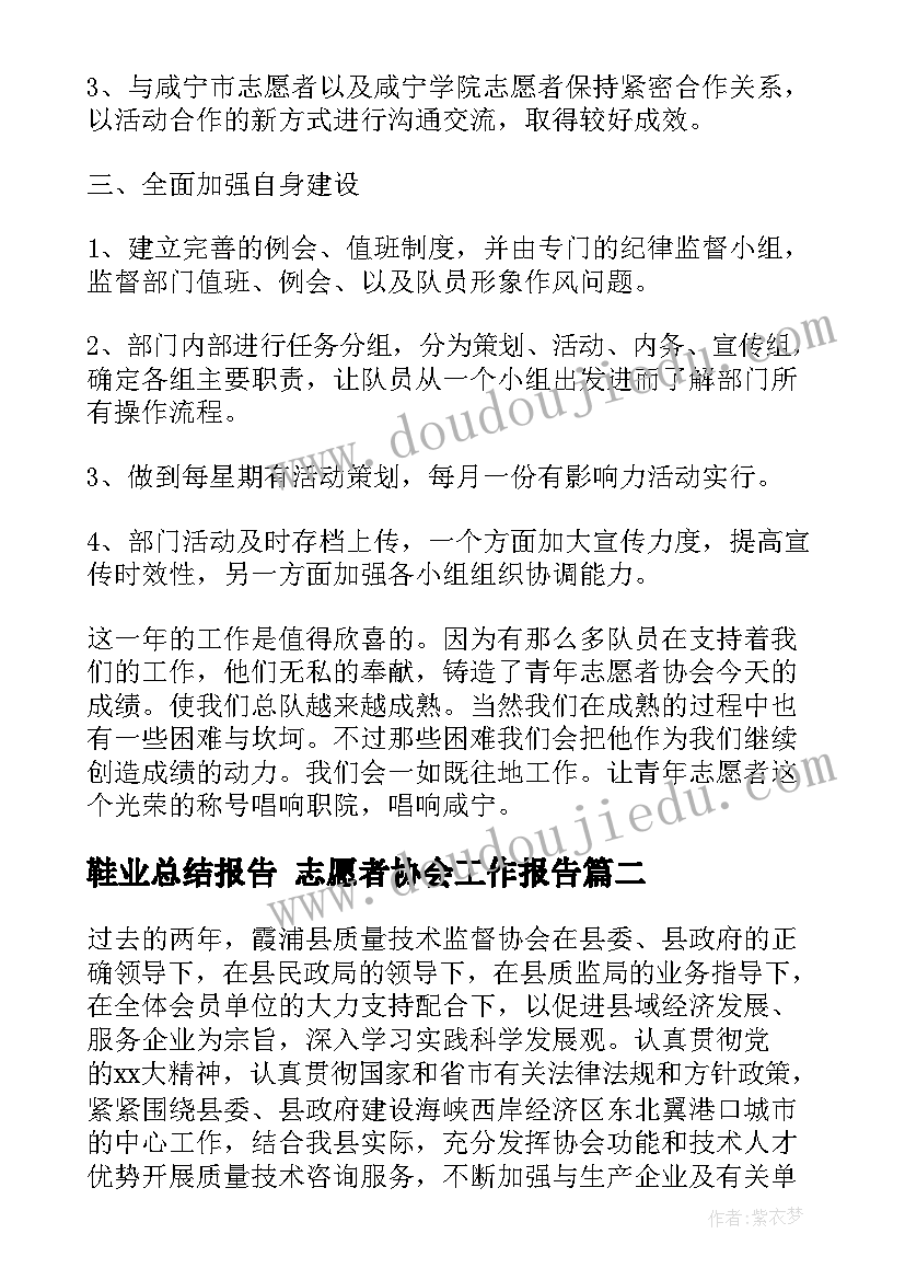 2023年鞋业总结报告 志愿者协会工作报告(优质5篇)