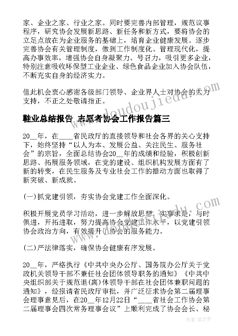 2023年鞋业总结报告 志愿者协会工作报告(优质5篇)