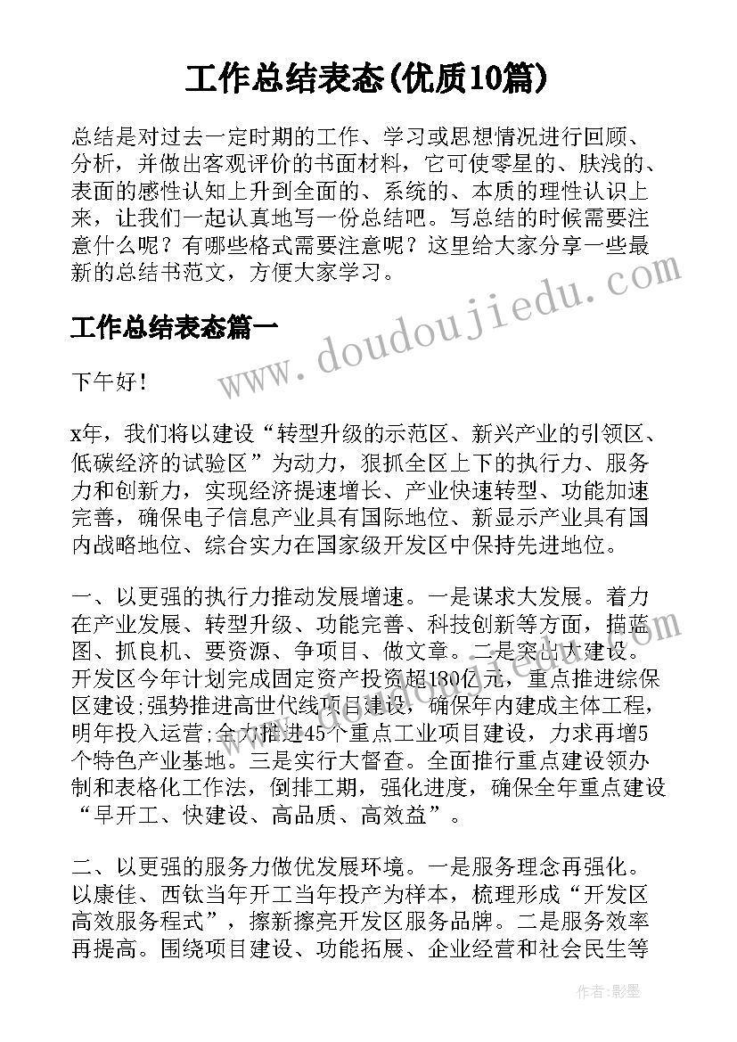 工作总结表态(优质10篇)