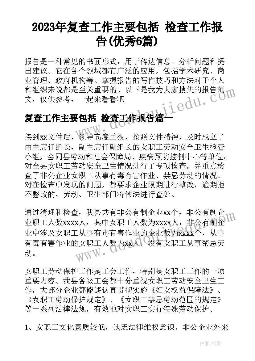 2023年复查工作主要包括 检查工作报告(优秀6篇)