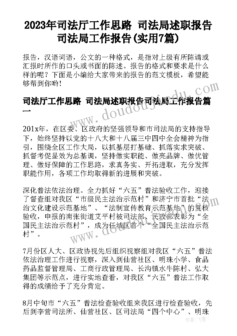 2023年司法厅工作思路 司法局述职报告司法局工作报告(实用7篇)