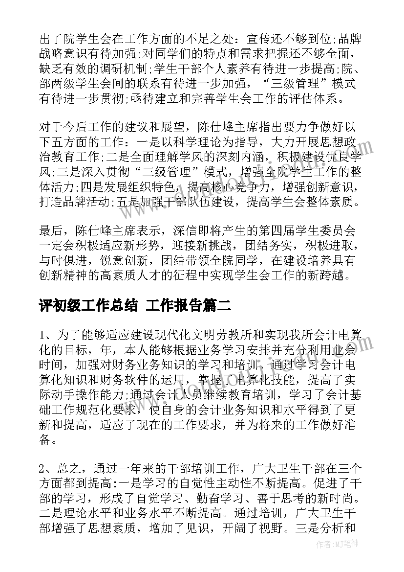 2023年评初级工作总结(优质5篇)