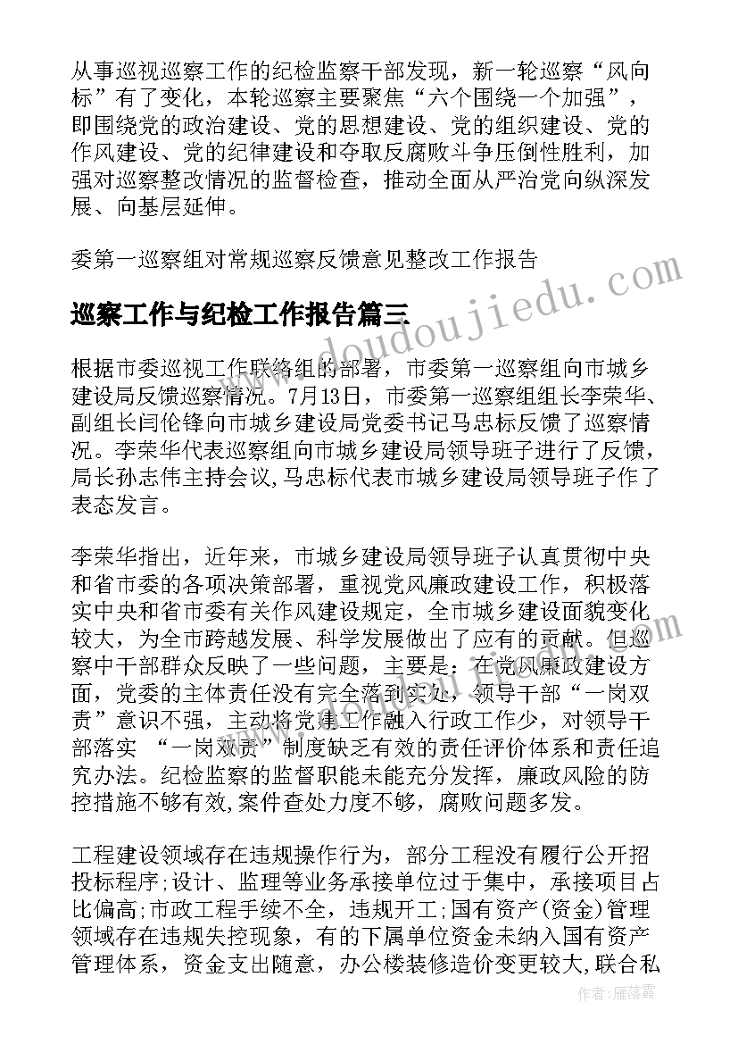 最新巡察工作与纪检工作报告(大全6篇)