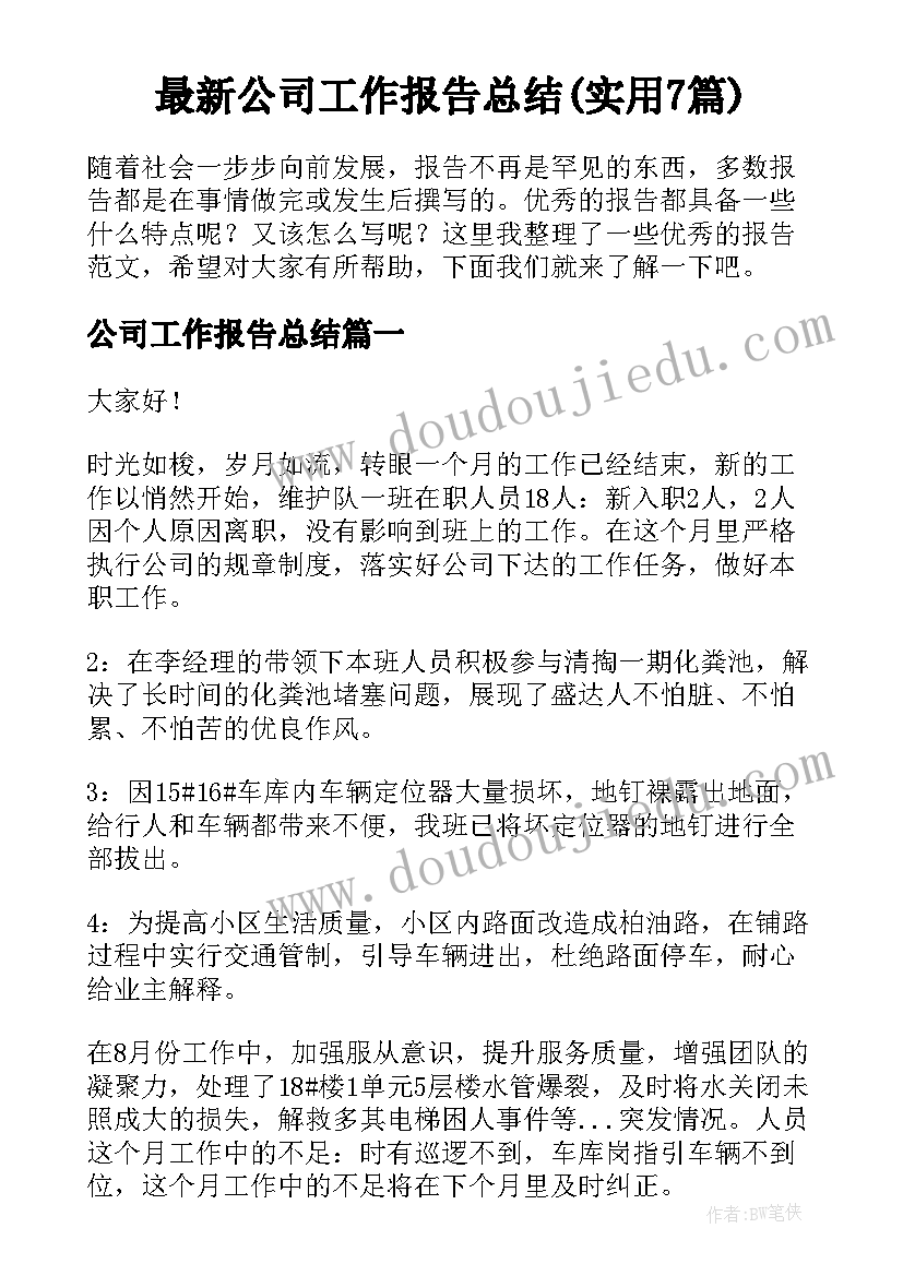 最新公司工作报告总结(实用7篇)