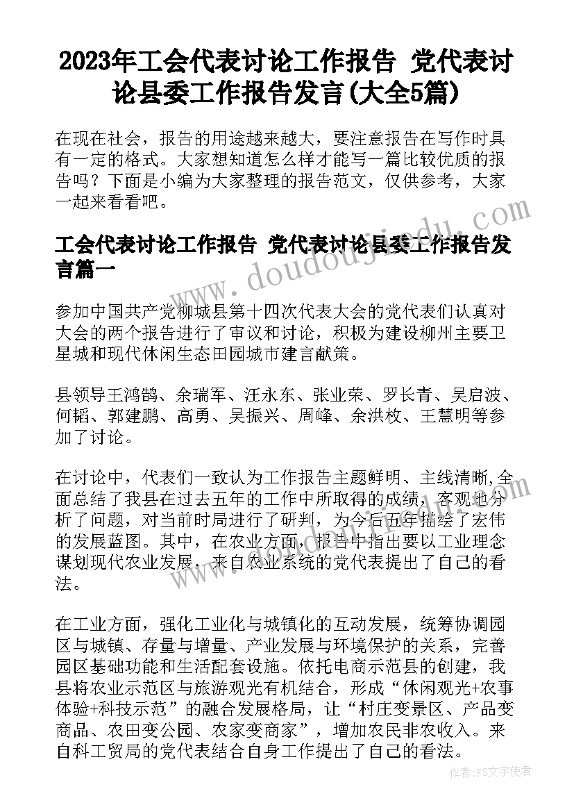 2023年工会代表讨论工作报告 党代表讨论县委工作报告发言(大全5篇)