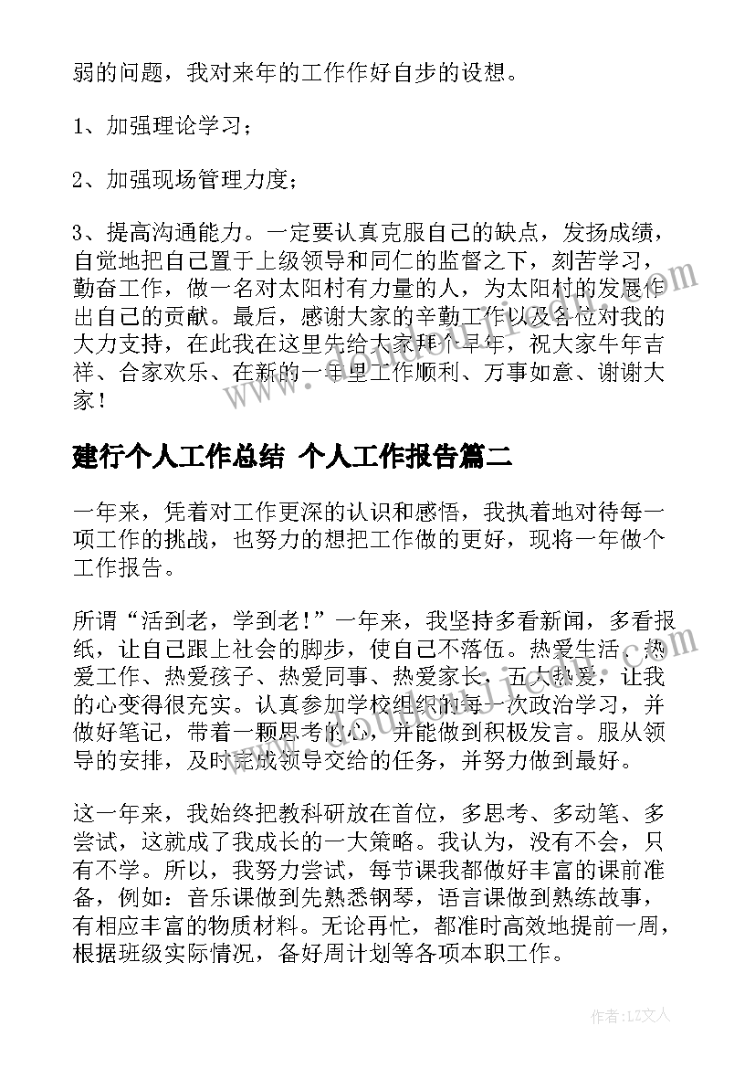 建行个人工作总结 个人工作报告(大全10篇)