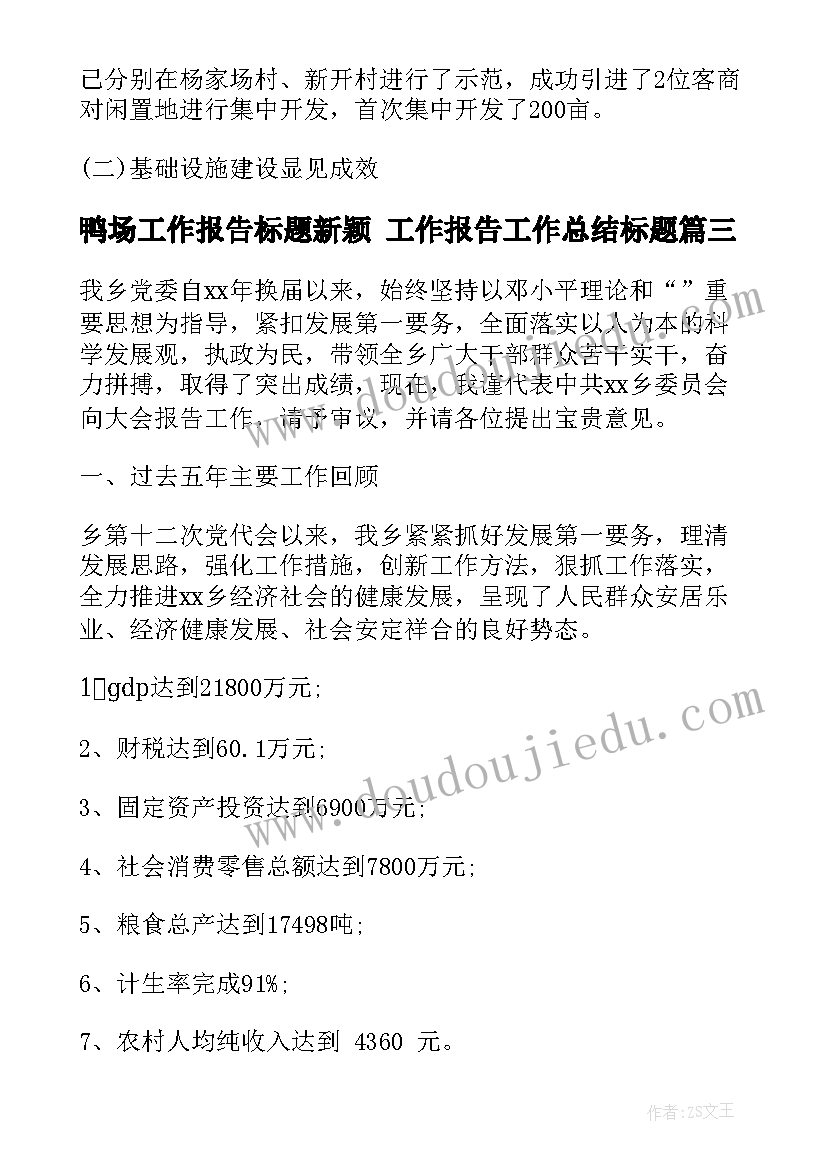 鸭场工作报告标题新颖 工作报告工作总结标题(优质5篇)