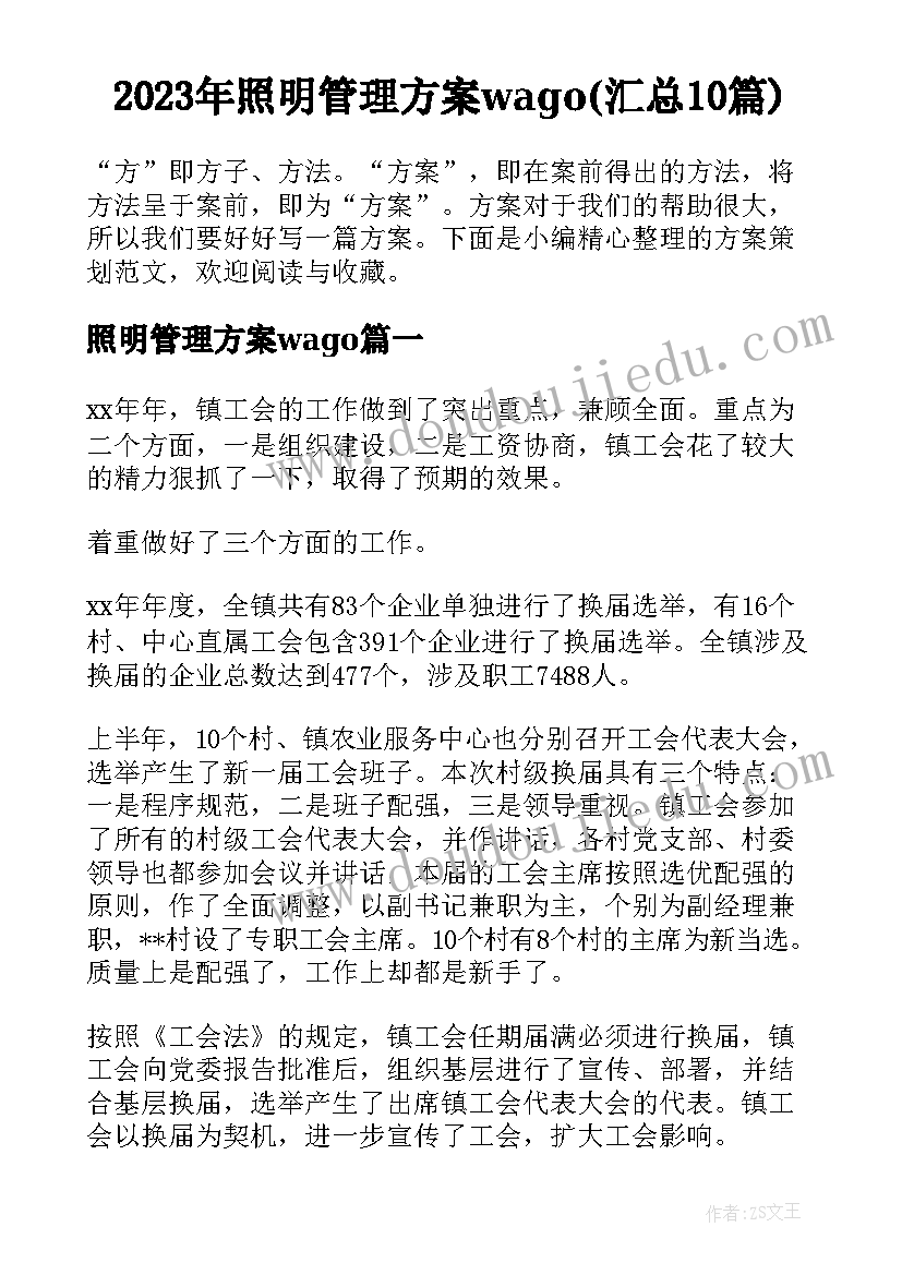 2023年照明管理方案wago(汇总10篇)