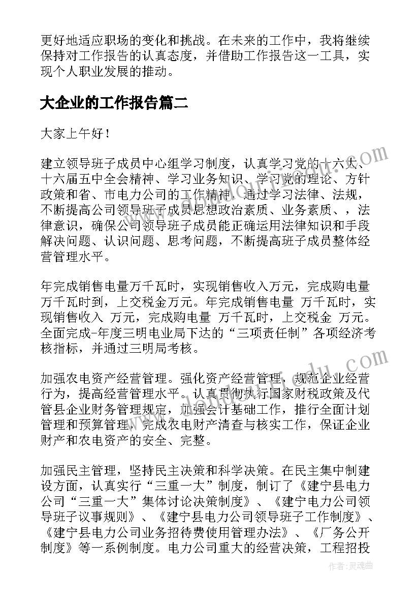 2023年大企业的工作报告(优质7篇)