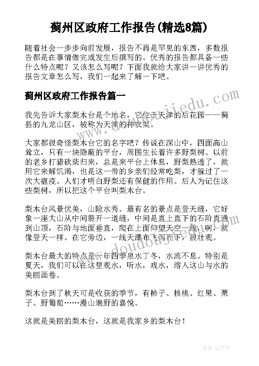 蓟州区政府工作报告(精选8篇)