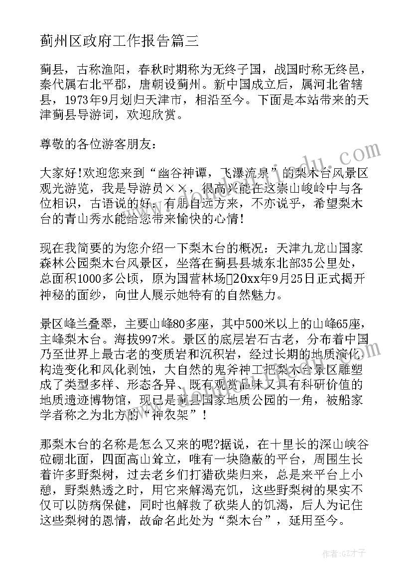 蓟州区政府工作报告(精选8篇)